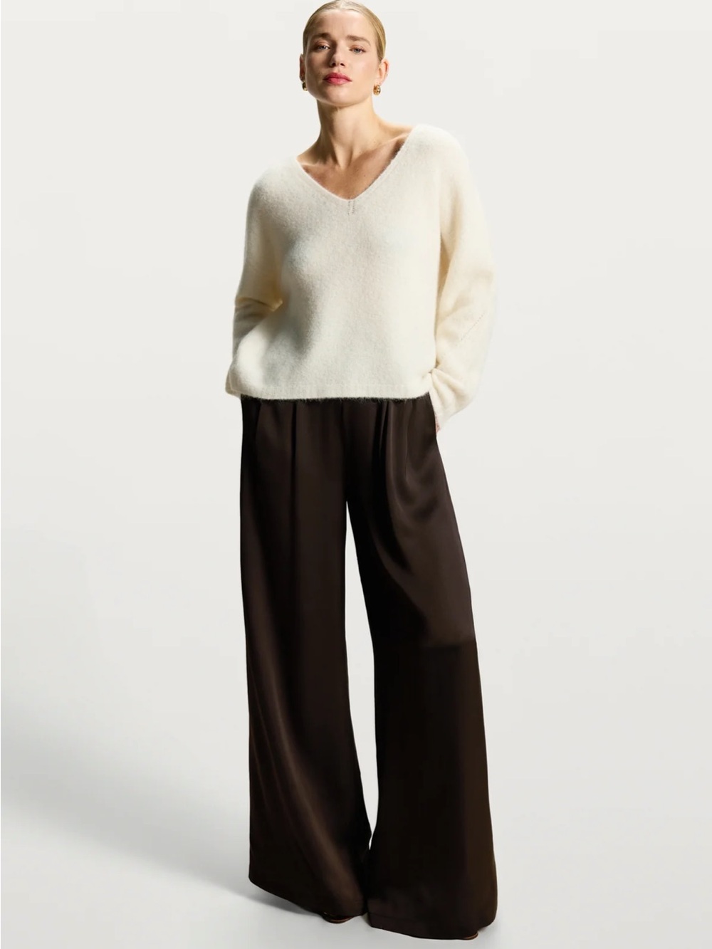 Jaki London Claudia Wide-Leg Satin Pants in Espresso Brown - NWOT, S